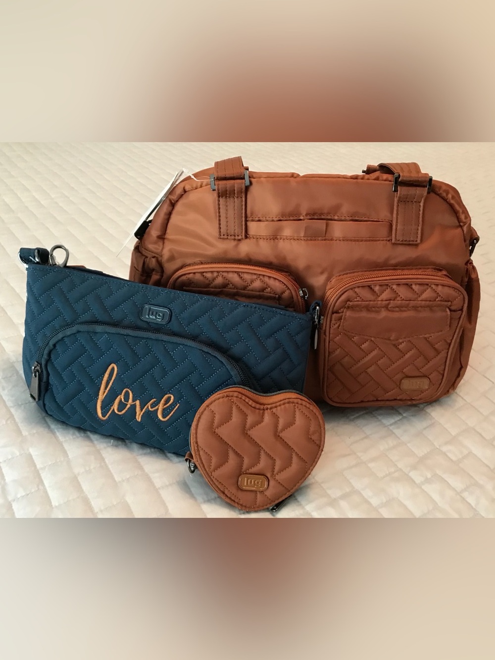 NWT LUG BUNDLE Jumper Carry-All Tote, Love Flyer, and heart pouch